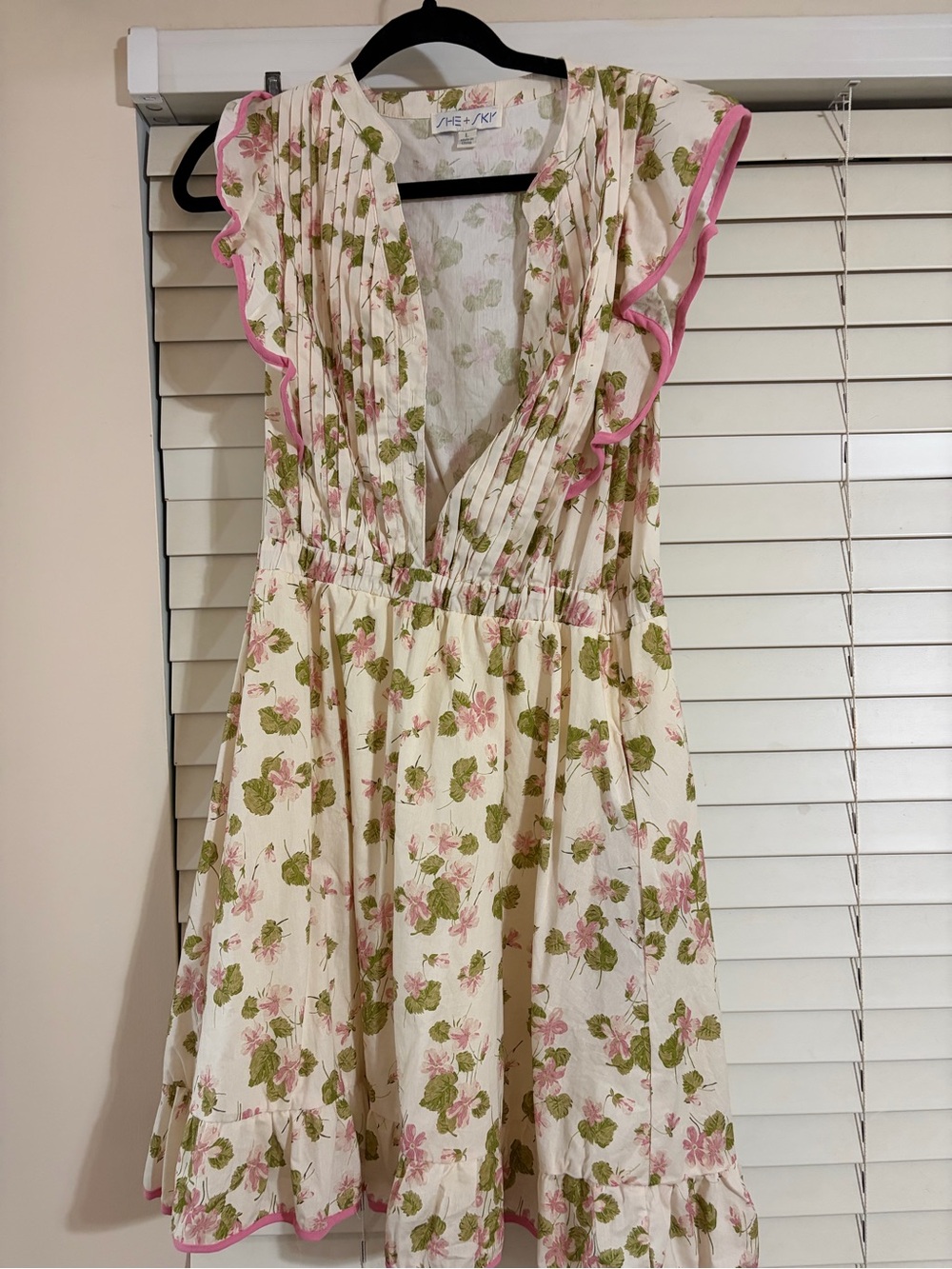 She + Sky Cream Dress with Pink and Green Floral Print